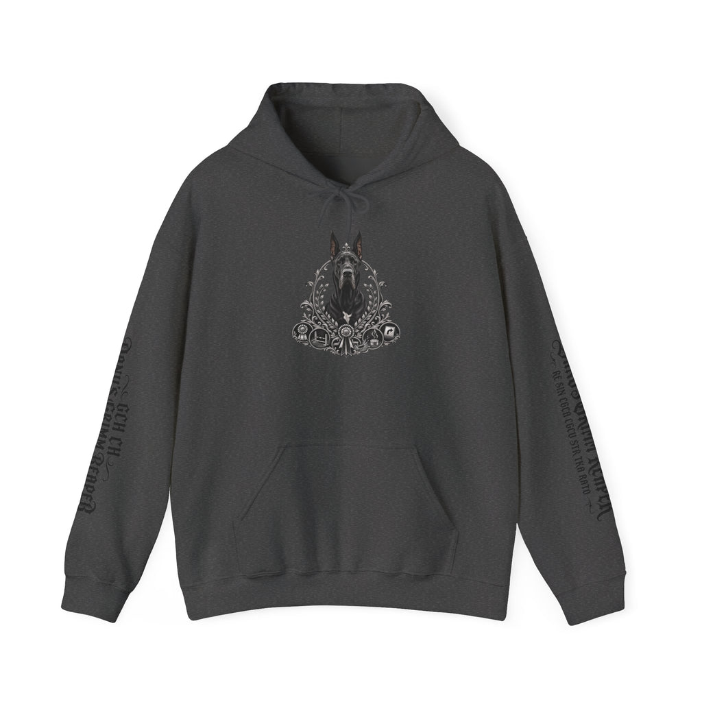 Grimm Gothic Hoodie — Vintage Black Dog Crest Pullover
