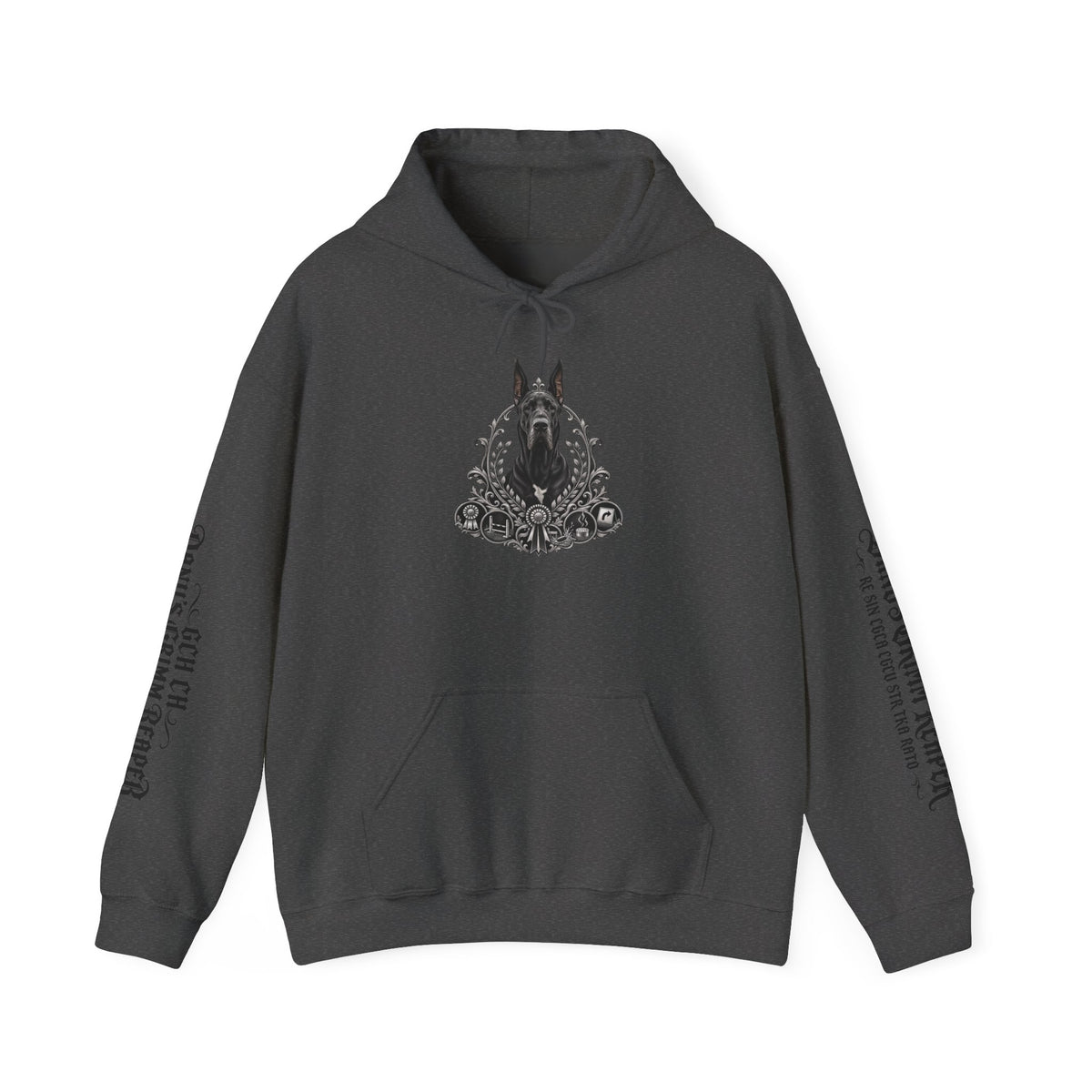 Grimm Gothic Hoodie — Vintage Black Dog Crest Pullover