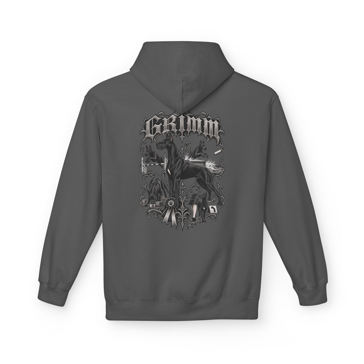 Grimm Hound Graphic Hoodie — Gothic Dog Vintage Crest Pullover