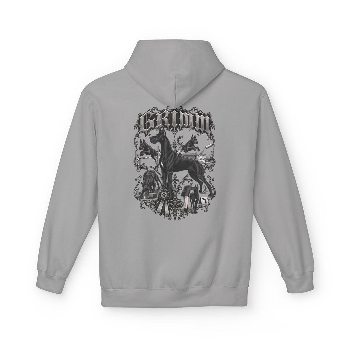 Grimm Hound Graphic Hoodie — Gothic Dog Vintage Crest Pullover