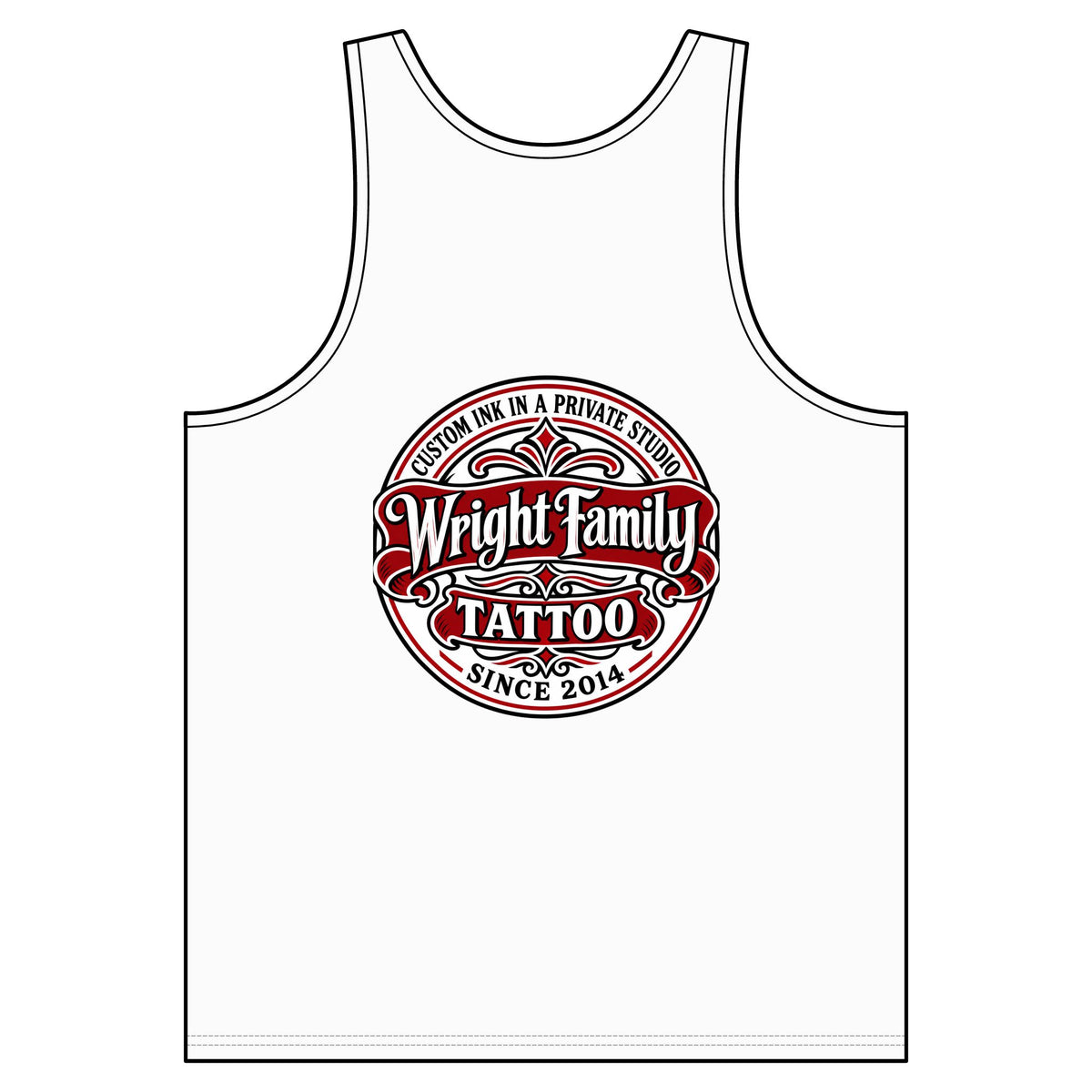 Wright Family Tattoo Tank Top — Vintage Tattoo Shop Logo Sleeveless Tee